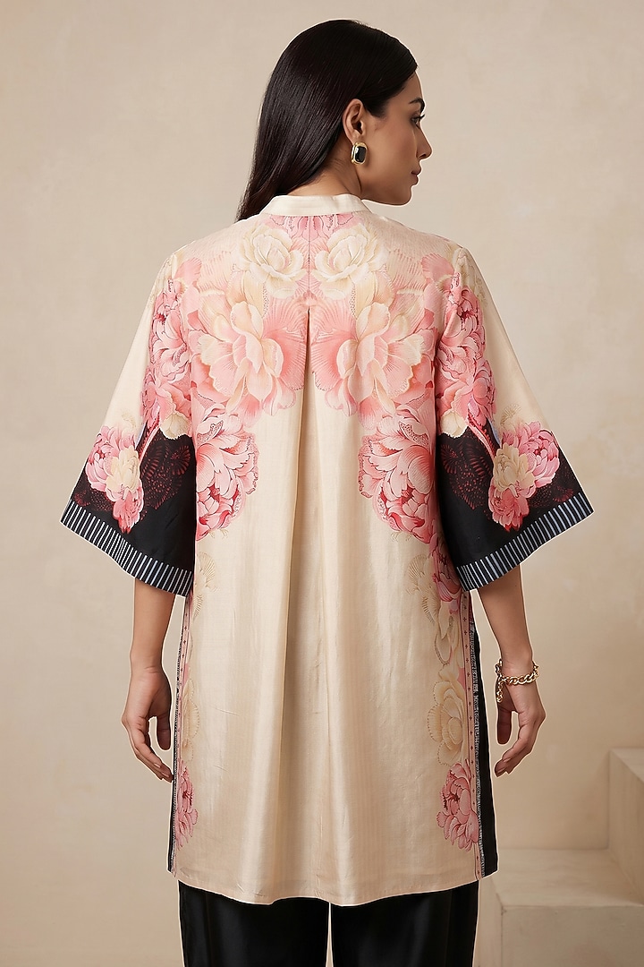 Pink Chanderi Floral Printed Tunic by Satya Paul at Pernia's Pop Up Shop
