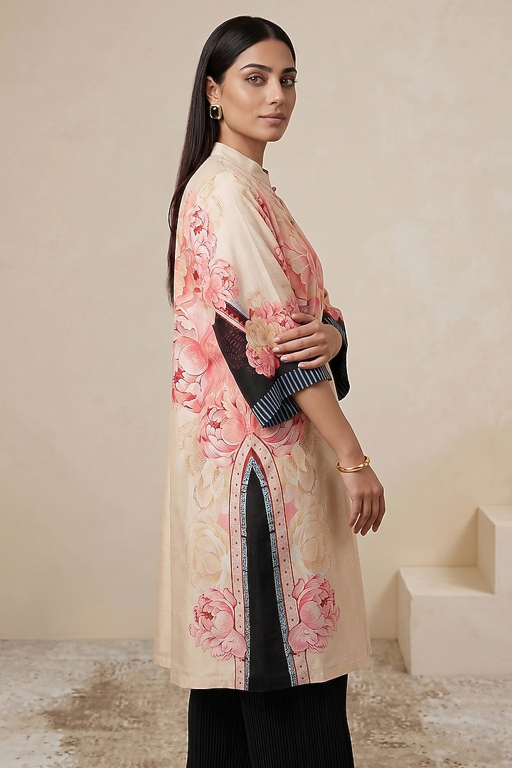 Pink Chanderi Floral Printed Tunic by Satya Paul at Pernia's Pop Up Shop