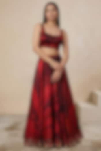 Scarlet Red Modal Satin Skirt by Satya Paul at Pernia's Pop Up Shop