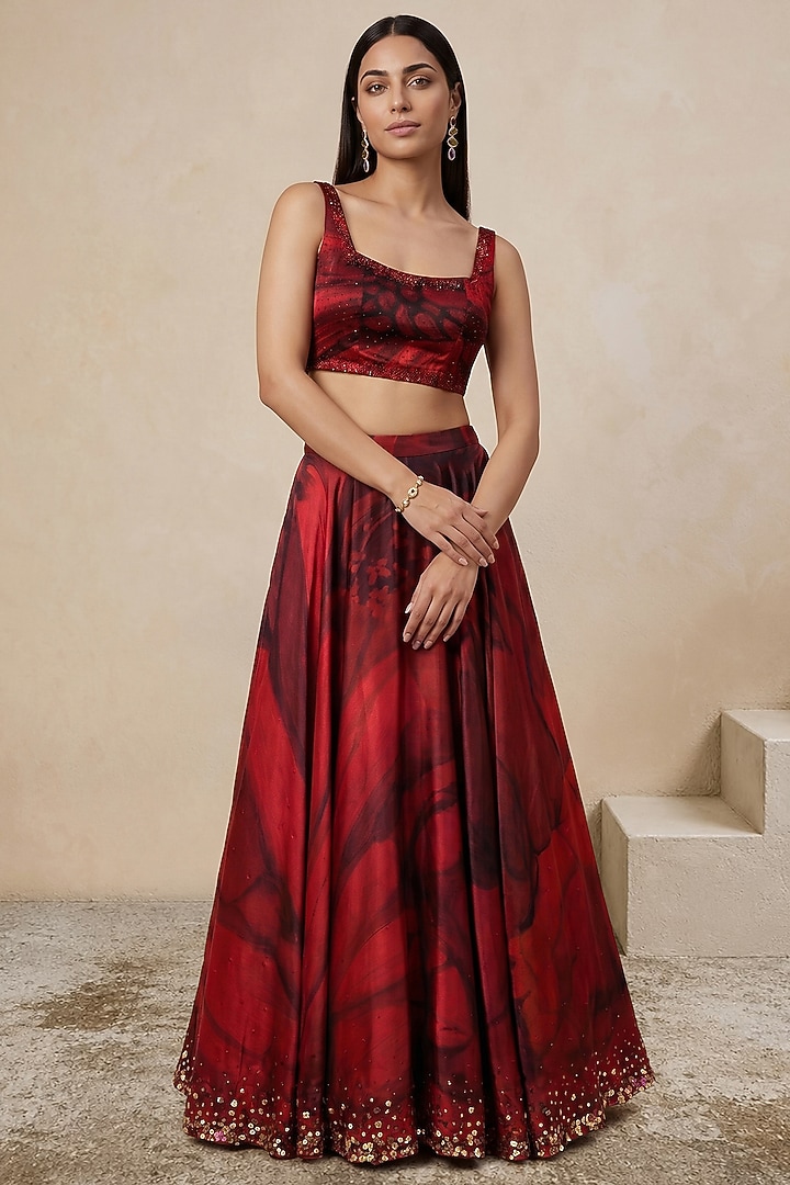 Scarlet Red Modal Satin Skirt by Satya Paul at Pernia's Pop Up Shop