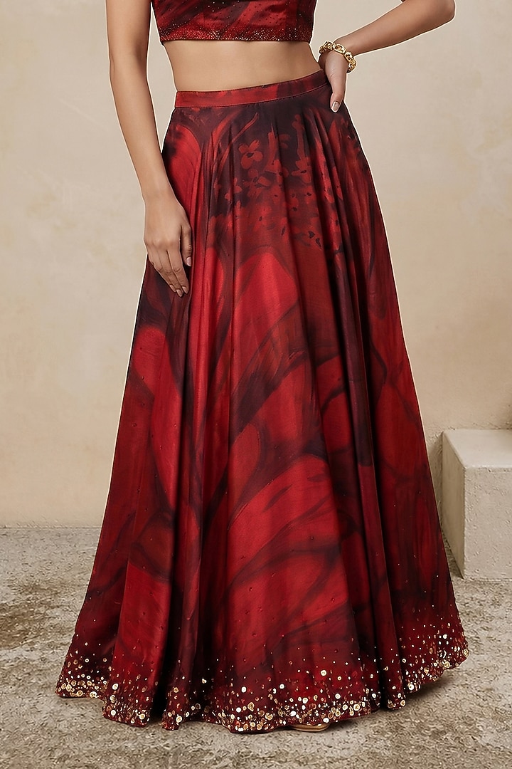 Scarlet Red Modal Satin Skirt by Satya Paul at Pernia's Pop Up Shop