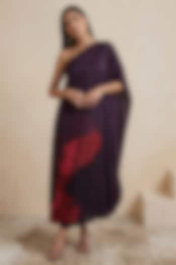 Red Poly Satin Floral Printed One-Shoulder Kaftan by Satya Paul at Pernia's Pop Up Shop