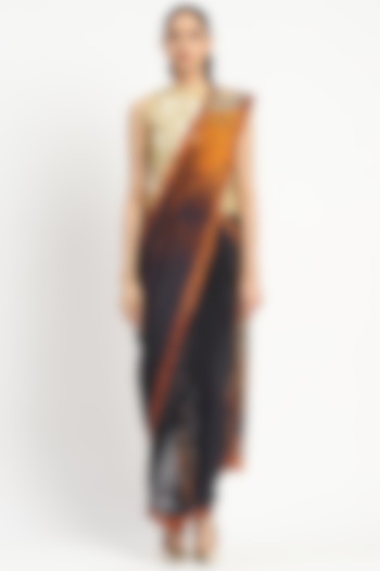 Black Silk Georgette Striped Printed Party Wear Saree by Satya Paul at Pernia's Pop Up Shop