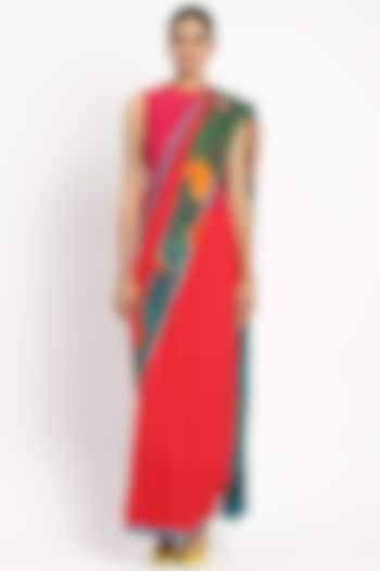 Dark Pink Silk Chiffon Floral Printed Saree by Satya Paul at Pernia's Pop Up Shop