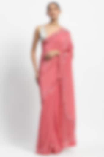 Pink Viscose Crepe Sequins Embroidered Wedding Saree by Satya Paul at Pernia's Pop Up Shop