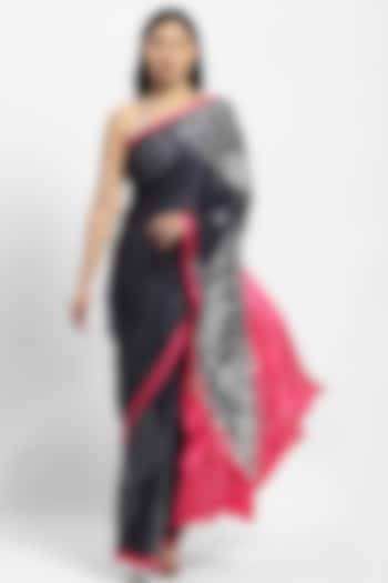 Black Satin Georgette Embellished Saree by Satya Paul at Pernia's Pop Up Shop