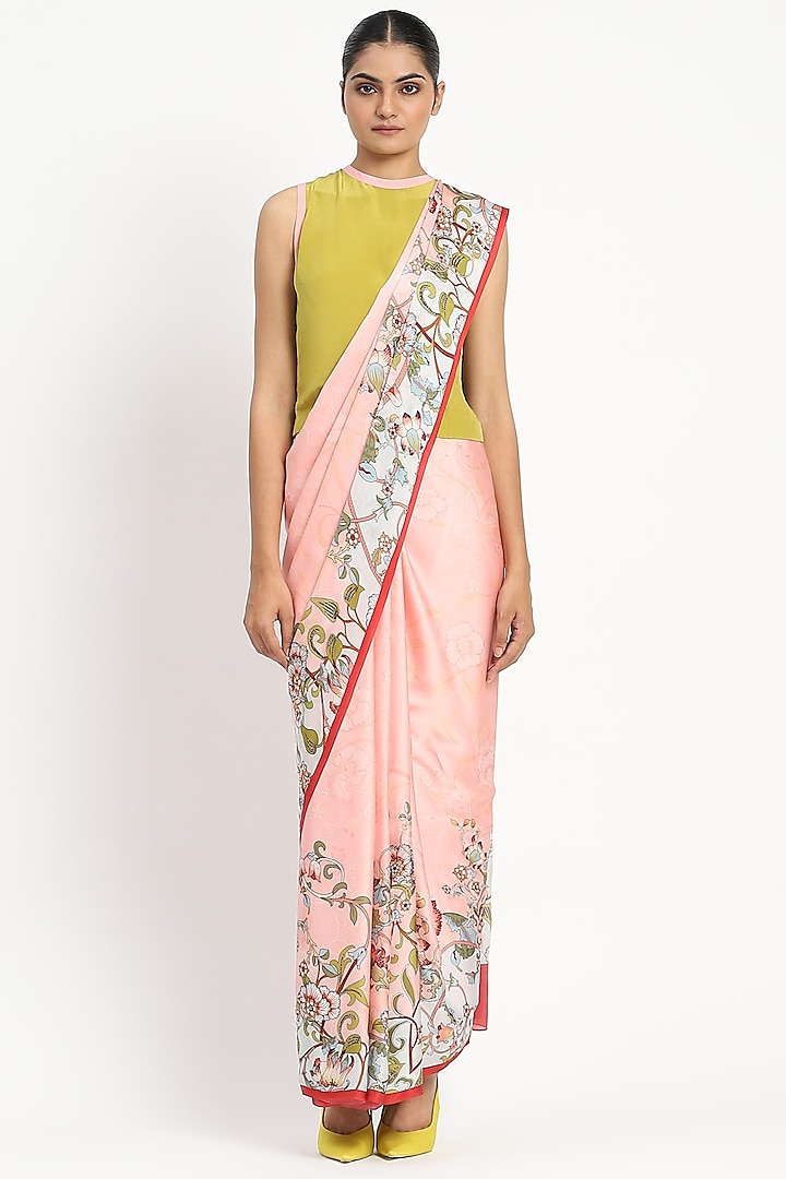 Pearl Pink Silk Georgette Satin Crystal Embroidered Saree by Satya Paul at Pernia's Pop Up Shop