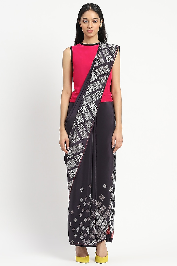 Black Silk crepe Crepe Crystal Embellished Saree by Satya Paul at Pernia's Pop Up Shop