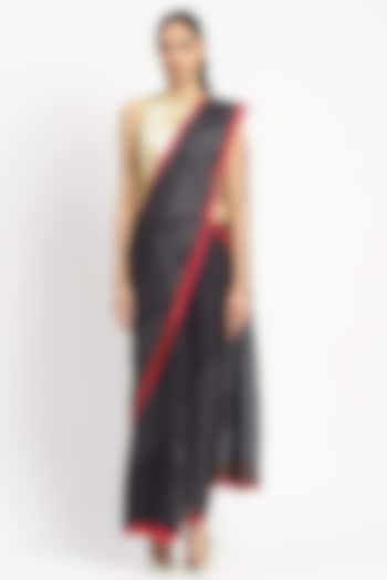 Black Silk Georgette Satin Embroidered Saree by Satya Paul at Pernia's Pop Up Shop