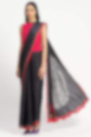 Black Silk Georgette Satin Crystal Embroidered Saree by Satya Paul at Pernia's Pop Up Shop