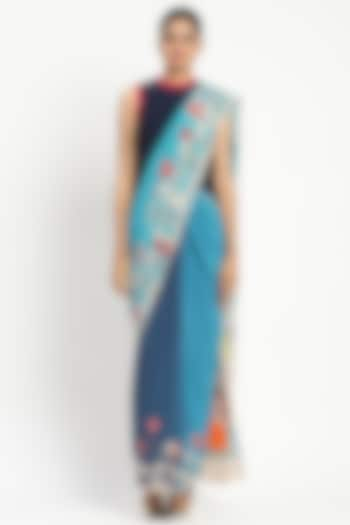 Powder Blue Silk Georgette Floral Motif Printed Saree by Satya Paul at Pernia's Pop Up Shop