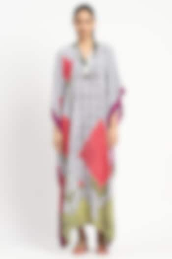 Grey Crepe Motif Printed Kaftan by Satya Paul at Pernia's Pop Up Shop