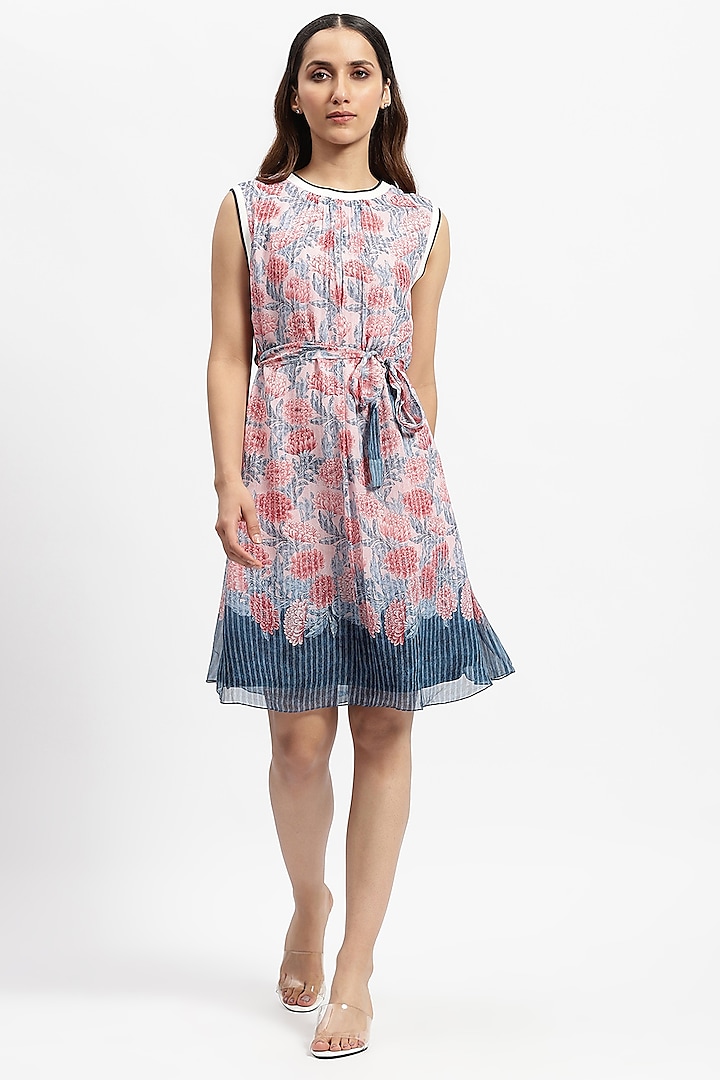 Soft Pink Chiffon Printed Dress by Satya Paul at Pernia's Pop Up Shop