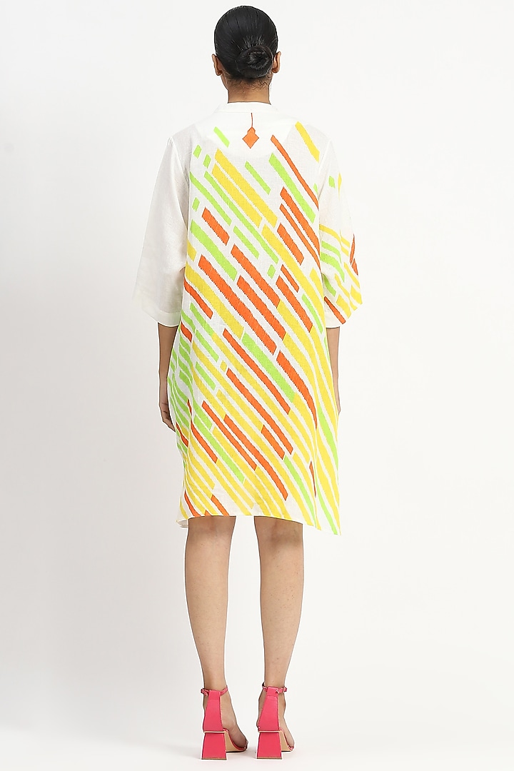 Ivory Linen Striped Printed Tunic by Satya Paul at Pernia's Pop Up Shop