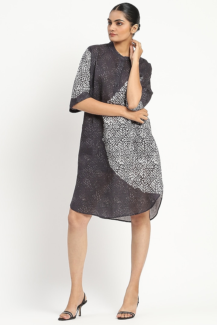 Black & White Linen Motif Printed Tunic by Satya Paul at Pernia's Pop Up Shop
