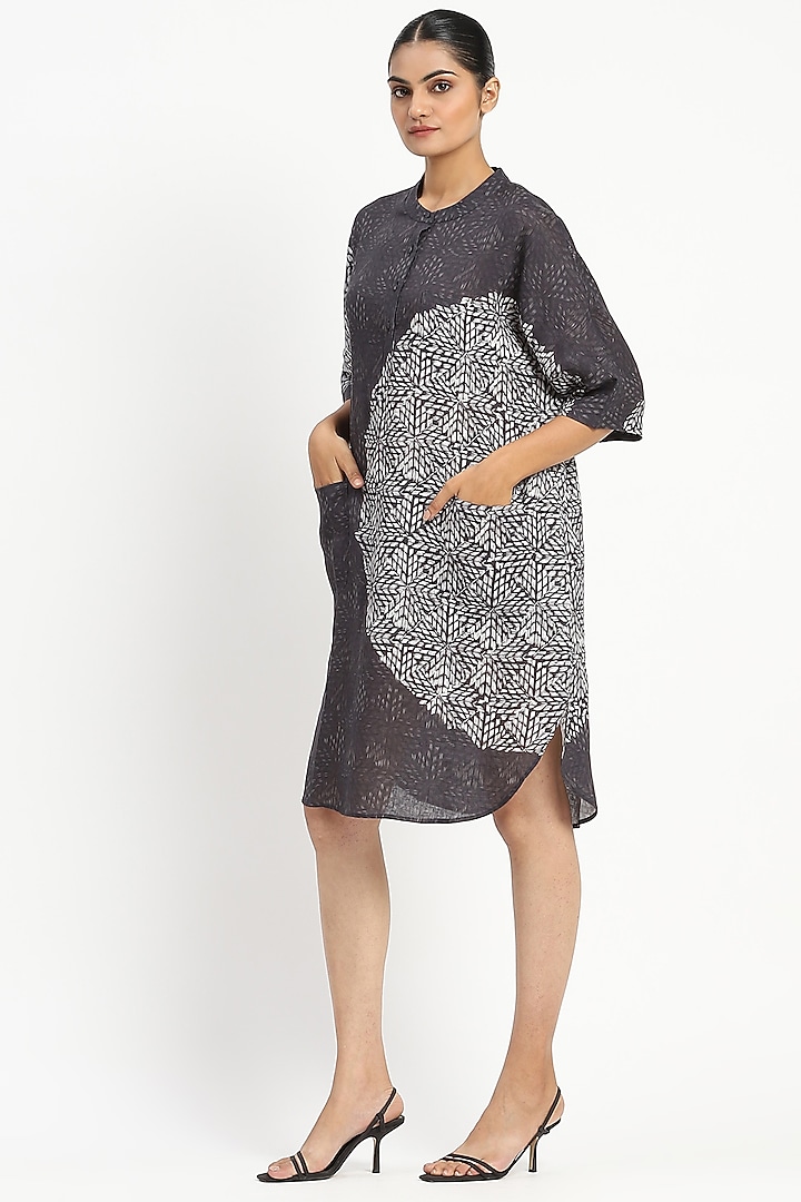 Black & White Linen Motif Printed Tunic by Satya Paul at Pernia's Pop Up Shop