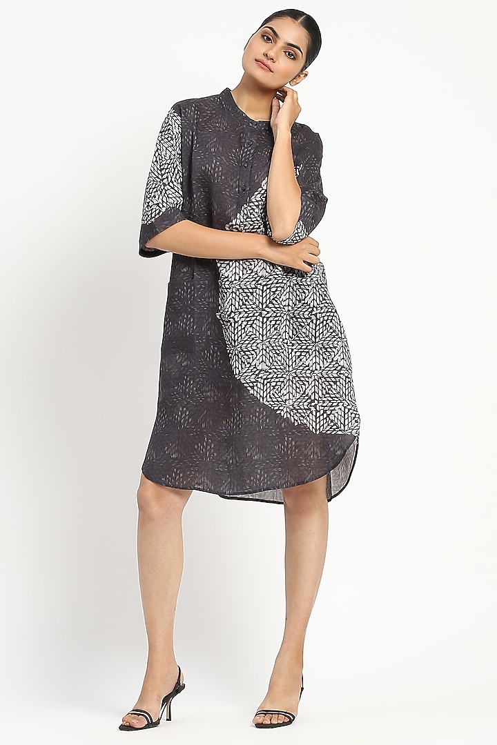 Black & White Linen Motif Printed Tunic by Satya Paul at Pernia's Pop Up Shop