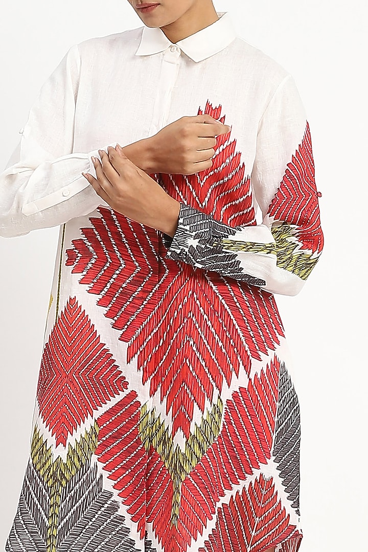 Ivory Linen Motif Printed Tunic by Satya Paul at Pernia's Pop Up Shop