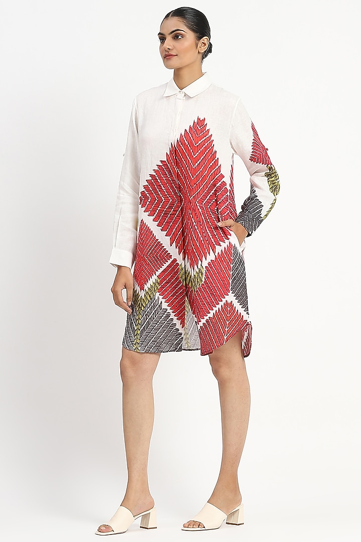Ivory Linen Motif Printed Tunic by Satya Paul at Pernia's Pop Up Shop