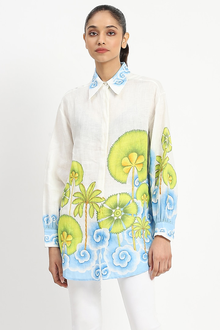 White Linen Printed Tunic by Satya Paul at Pernia's Pop Up Shop