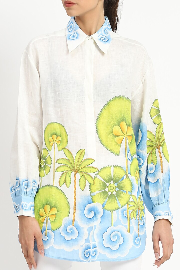 White Linen Printed Tunic by Satya Paul at Pernia's Pop Up Shop