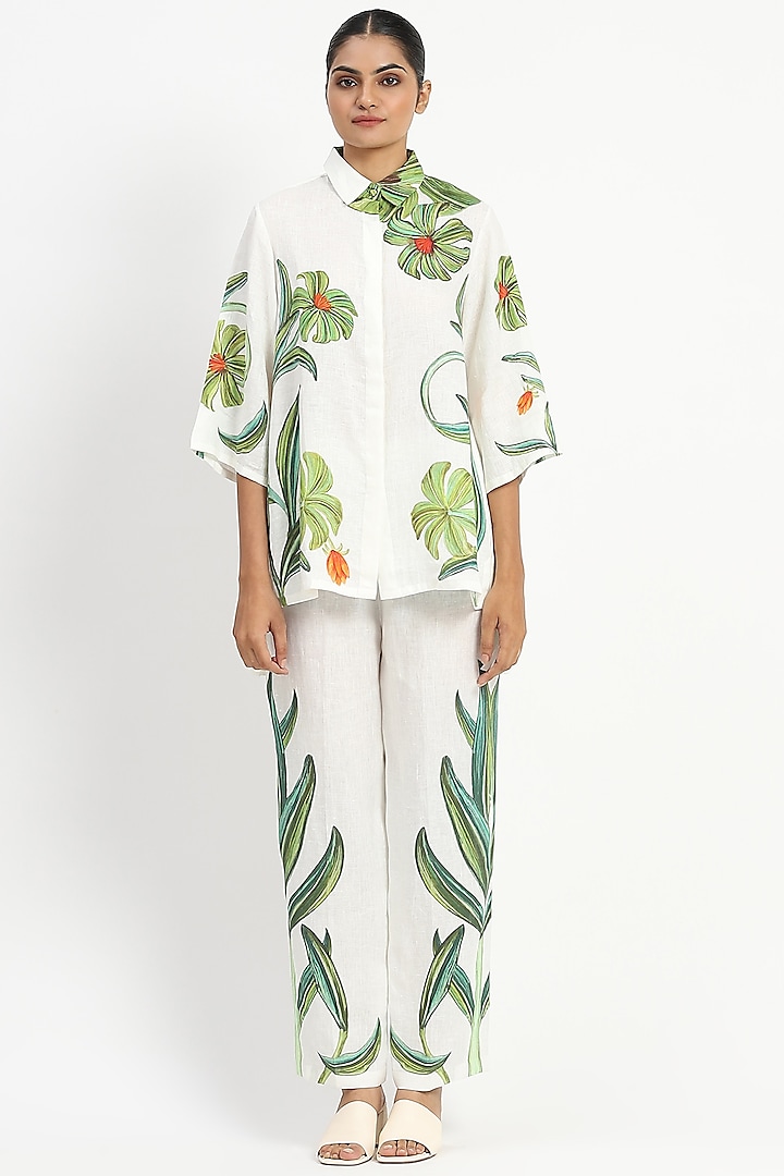 Ivory Linen Printed Tunic by Satya Paul at Pernia's Pop Up Shop