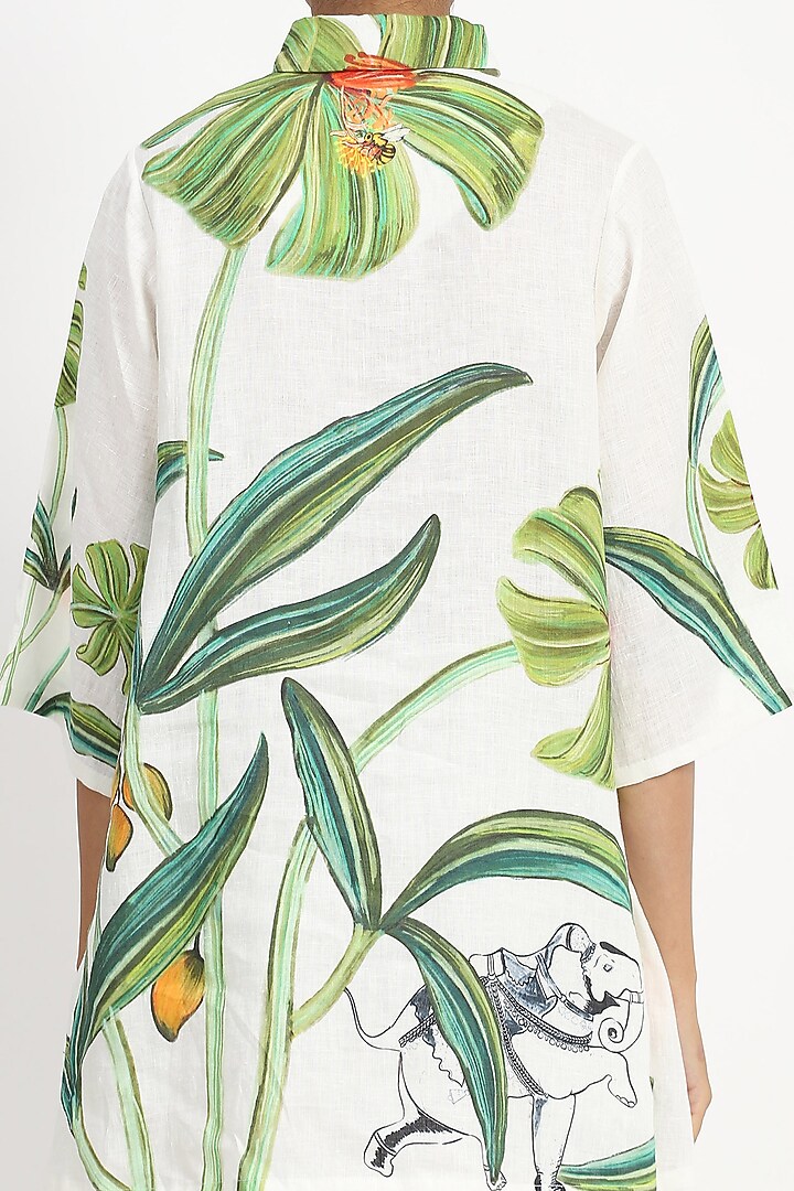 Ivory Linen Printed Tunic by Satya Paul at Pernia's Pop Up Shop