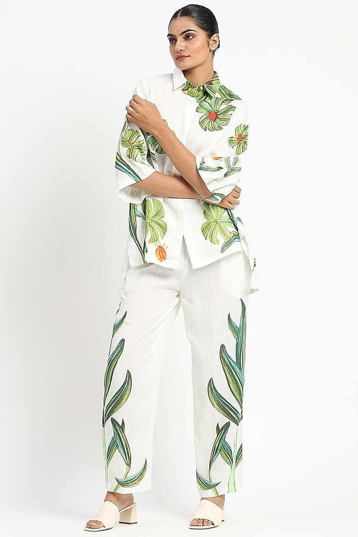 Ivory Linen Printed Tunic by Satya Paul at Pernia's Pop Up Shop