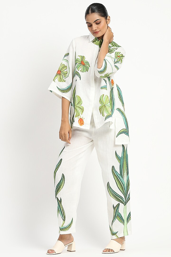 Ivory Linen Printed Tunic by Satya Paul at Pernia's Pop Up Shop