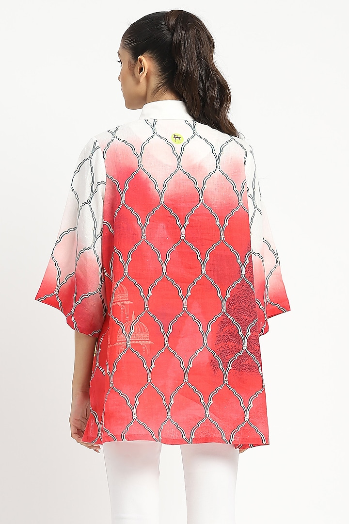 Coral Pink Linen Motif Printed Tunic by Satya Paul at Pernia's Pop Up Shop