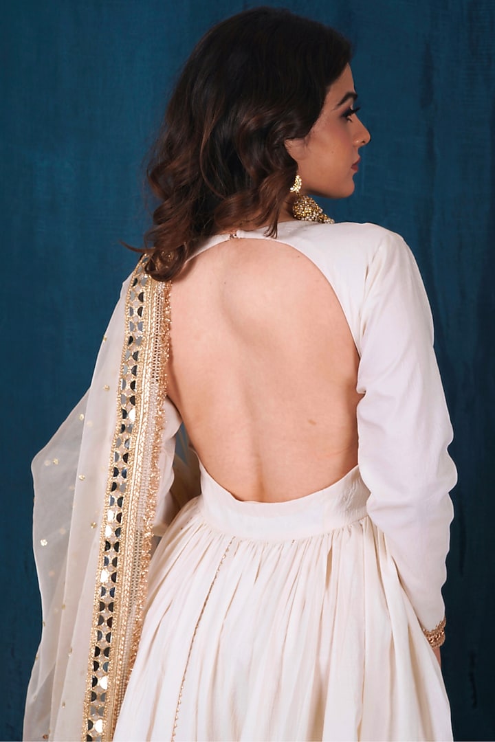 wow gold label dress Off White Embroidered Anarkali with Golden Accents – aashnaheritage main image 1