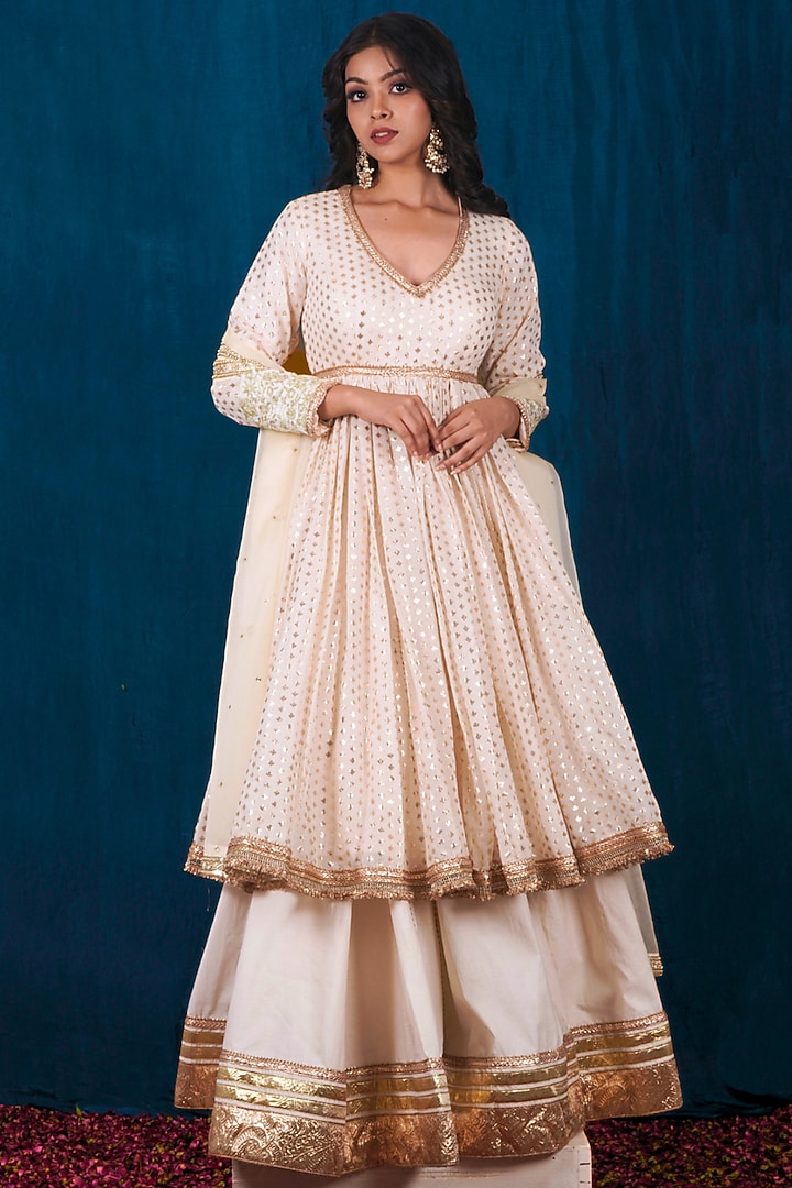 slim fit dress slacks White and Golden Lehenga Frock Pakistani Wedding Dresses – Nameera by Farooq main image 1