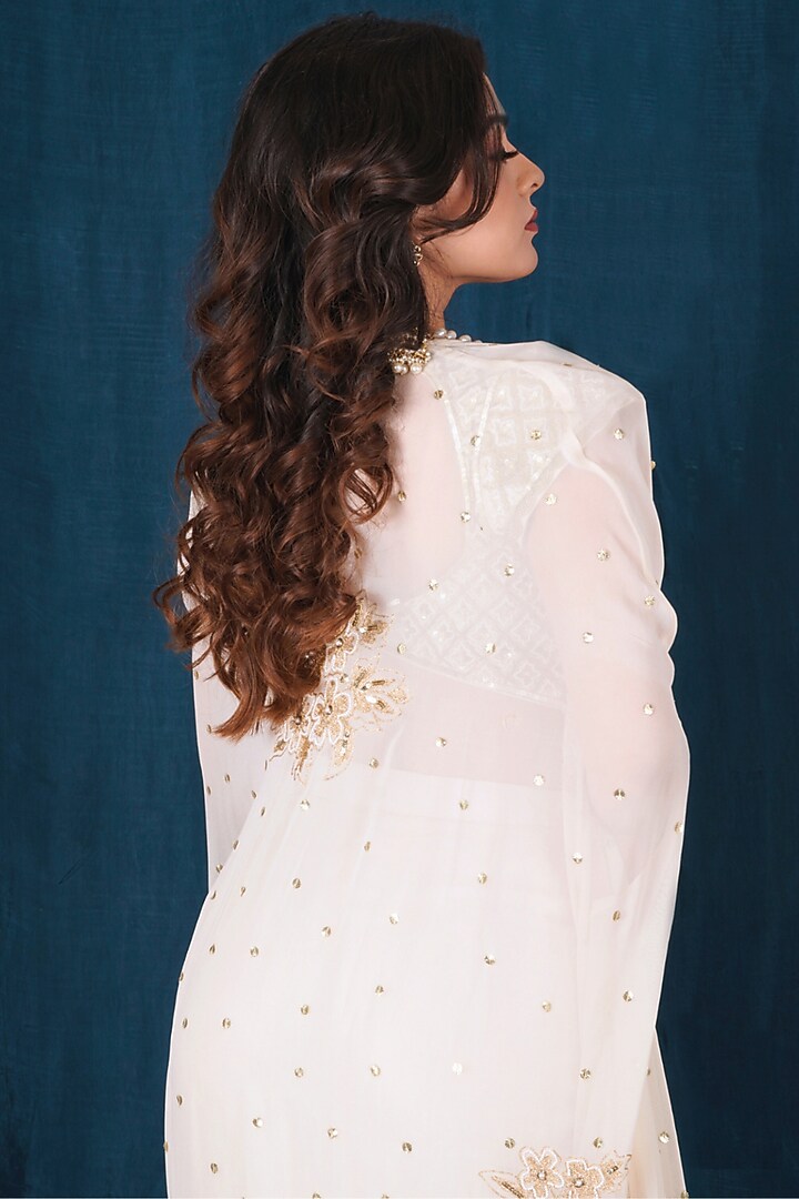 Off-White Georgette Aari Embroidered Cape Set by SAUBHAGYA at Pernia's Pop Up Shop