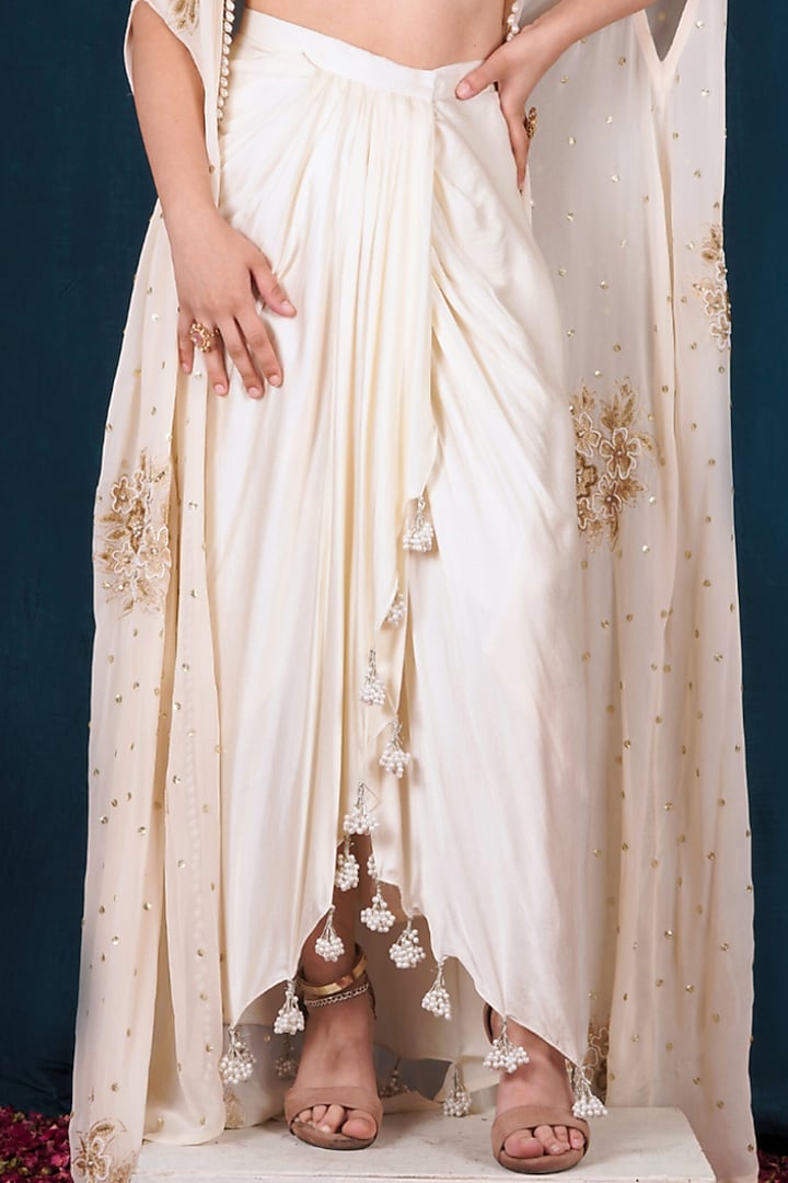 Off-White Georgette Aari Embroidered Cape Set by SAUBHAGYA at Pernia's Pop Up Shop
