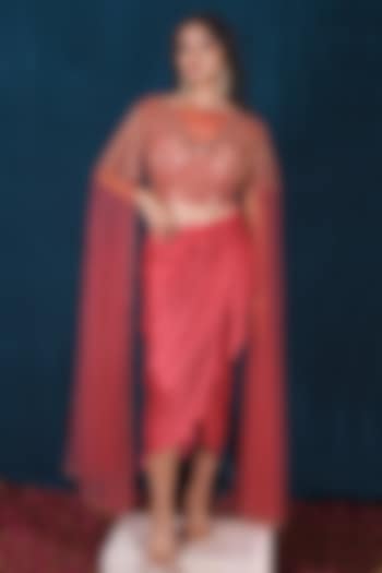 Pink Modal Satin Draped Skirt Set by SAUBHAGYA