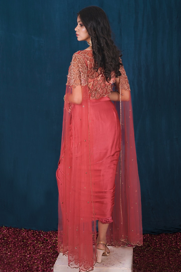 Pink Modal Satin Draped Skirt Set by SAUBHAGYA at Pernia's Pop Up Shop