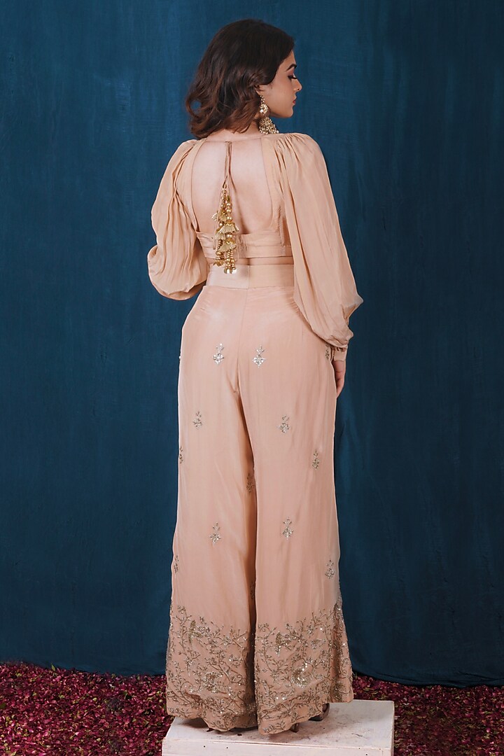 Beige Viscose Crepe High-Waisted Pant Set by SAUBHAGYA at Pernia's Pop Up Shop