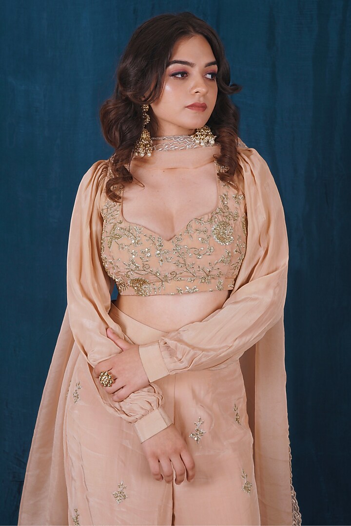 Beige Viscose Crepe High-Waisted Pant Set by SAUBHAGYA at Pernia's Pop Up Shop