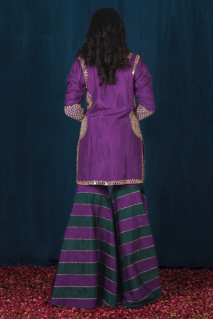 Purple & Green Opada Silk Wedding Sharara Set by SAUBHAGYA at Pernia's Pop Up Shop
