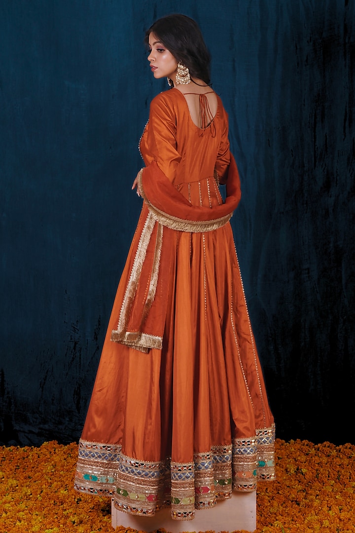 strapless open back dress Diksha Pawar Orange Color Ruffle Flair Anarkali Gown – subhvastra main image 1