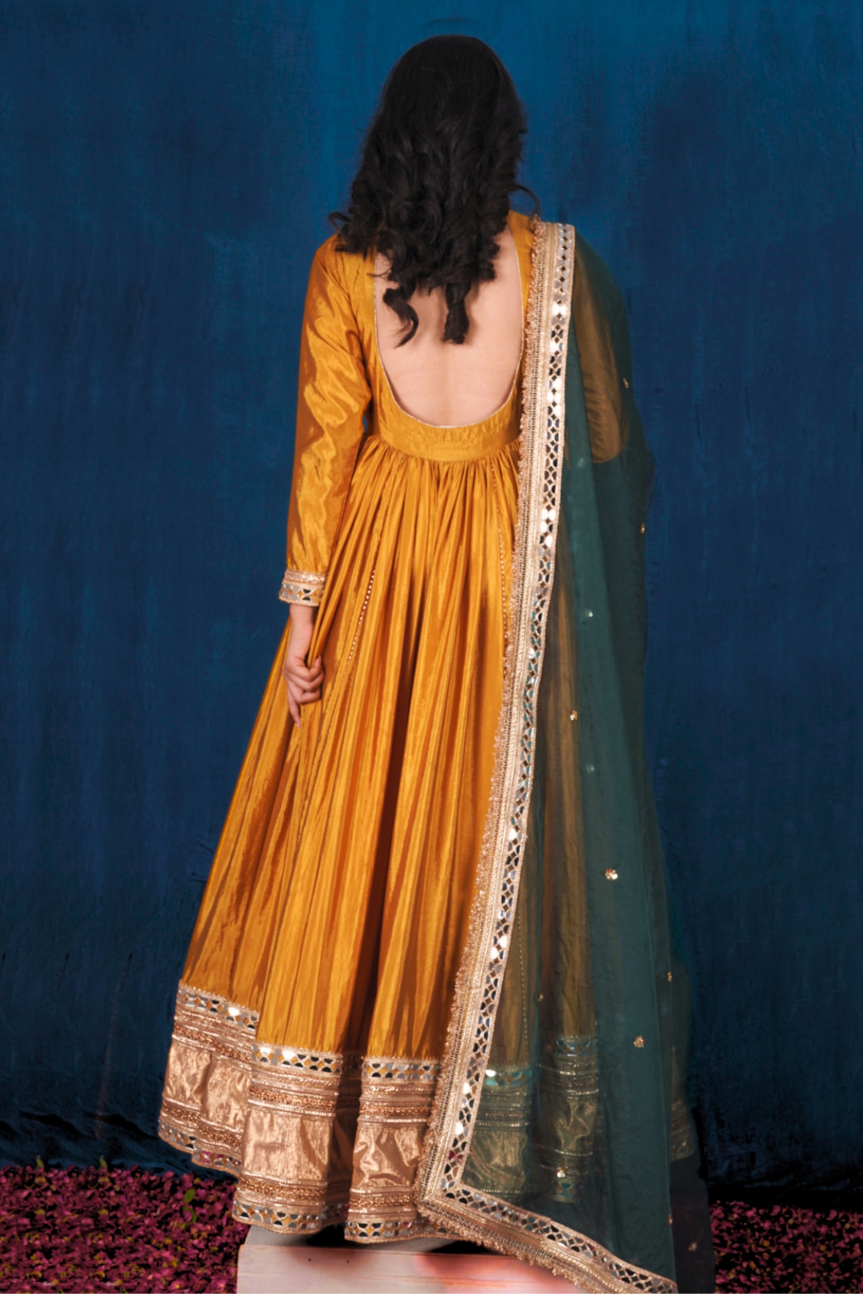 Yellow Milan Taffeta Silk Anarkali Set Design by SAUBHAGYA at