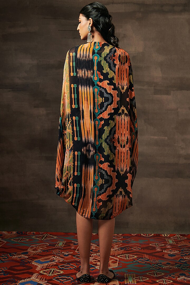 Black Luxe Linen Silk Printed Jacket Summer Dress by Saundh at Pernia's Pop Up Shop