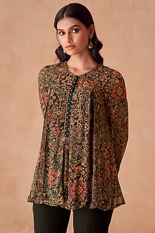 Black Georgette Top by Saundh