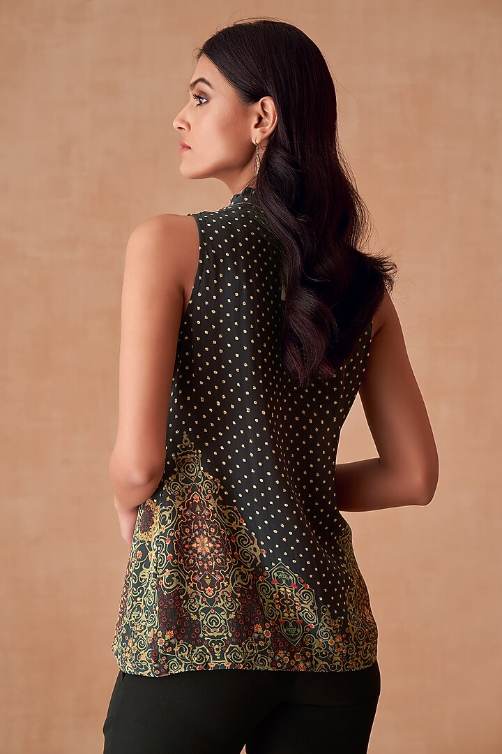 Black Natural Crepe Printed Top by Saundh at Pernia's Pop Up Shop