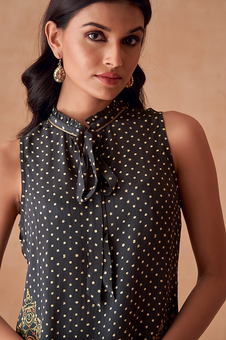 Black Natural Crepe Printed Top by Saundh at Pernia's Pop Up Shop