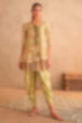 Green Cotton Silk Printed Dhoti Set by Saundh at Pernia's Pop Up Shop