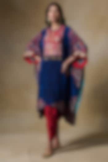 Blue Natural Crepe Zari Embroidered Kurta Set by Saundh at Pernia's Pop Up Shop