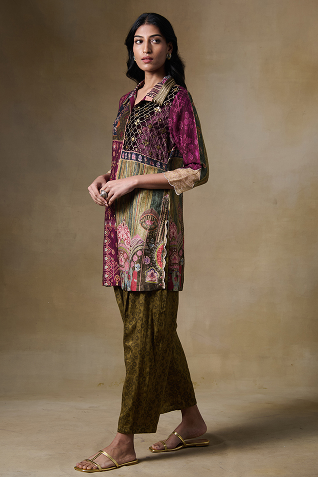 Maroon Raw Silk Sequins Work & Printed Kurta Set by Saundh at Pernia's Pop Up Shop