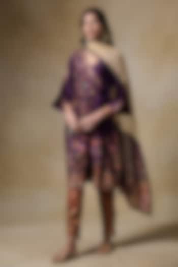 Purple Raw Silk Resham Embroidered & Printed Kurta Set by Saundh at Pernia's Pop Up Shop