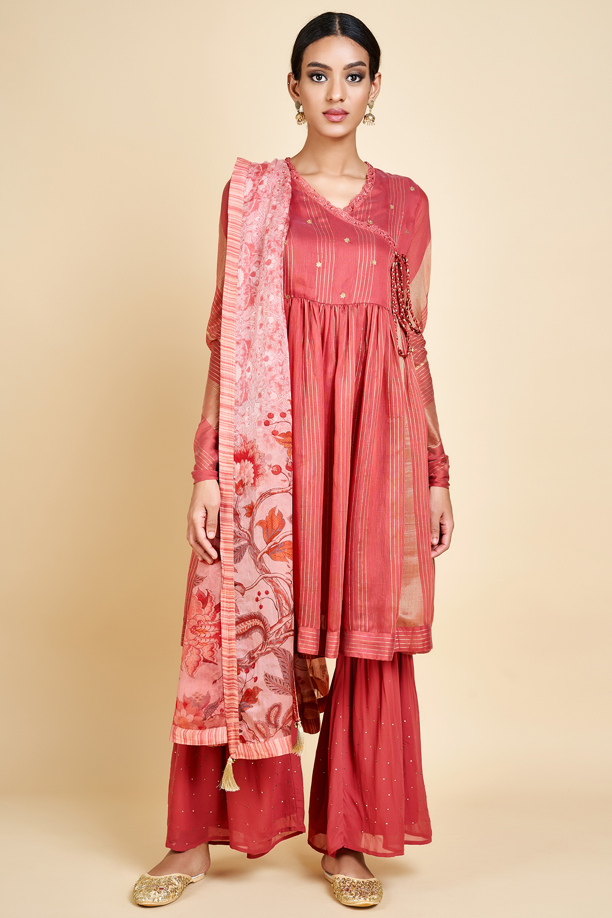 Peach Embroidered Sharara Set by Saundh at Pernia's Pop Up Shop